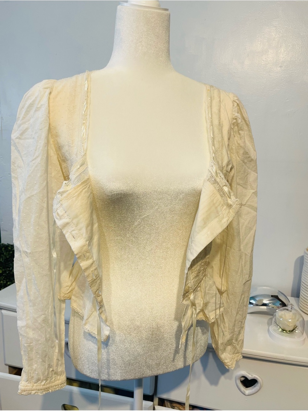 American Eagle  casual Outfitters Cream Square-Neck Peasant Blouse 100% cotton - Picture 6 of 14